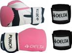 Delta Punch Dura-Strong Boks Eldiveni + Boks El Bandajı Seti - 8 oz - Pembe