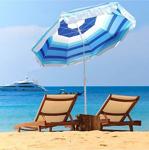 Depolife 2 Metre Plaj Şemsiyesi Eğilebilir Deniz Bahçe Balkon Piknik Kamp Güneş Şemsiyesi Katlanır Mavi Beyaz