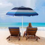 Depolife Plaj Deniz Bahçe Balkon Piknik Kamp Güneş Şemsiyesi Katlanır Mavi Beyaz 180Cm