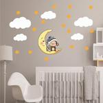 Dijitalya Uyuyan Maymun Yıldız Bulut Set Bebek Çocuk Odası Duvar Sticker