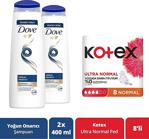 Dove Saç Bakım Şampuanı Yoğun Onarıcı Yıpranmış Saçlar İçin 400 Ml X2 + Kotex Ped Ultra Normal 8'Li