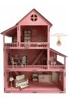 Dsdesign 3 Katlı Ahsap Barbie Çocuk Oyun Evi Pembe Eşyalı