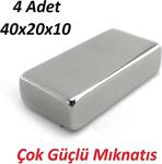 Dünya Magnet 4 Adet 40Mm X 20Mm X 10 Mm Çok Güçlü Dikdörtgen Neodyum Mıknatıs