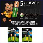 Duracell Duralock Turbo 2500 AA ŞARJLI KALEM PİL 900 AAA İNCE KAL