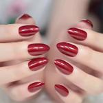 Eda Luxury Beauty Koyu Kırmızı Bordo Simli Takma Tırnak Lüks Parlak Medium Orta Boy Oval Stiletto Nail Art Set