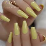 Eda Luxury Beauty Pastel Sarı Takma Tırnak Lüks Parlak Extra Uzun Kare Ballerina Nail Art Yapıştırıcılı Set