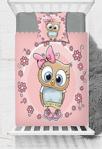 Else Pembe Baykuş Çiçekli Kız Dekoratif Çocuk Bebek Yatak Örtüsü - 140X170Cm