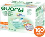 Evony 3 Katlı Yumuşak Elastik Kulaklı 10X16\'Lı Paket 160 Adet Yetişkin Yeşil Cerrahi Maske