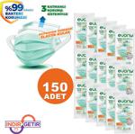 Evony 3 Katlı Yumuşak Elastik Kulaklı 50\'Li 3 Paket Yeşil Cerrahi Maske