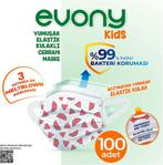 Evony Kids 3 Katlı Yumuşak Elastik Kulaklı 50\'Li 2 Paket Çocuk Maskesi