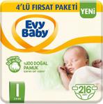 Evy Baby 1 Numara Yenidoğan 54\'Lü 4 Paket Bebek Bezi