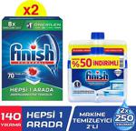 Finish Hepsi Bir Arada 140 Tablet Bulaşık Makinesi Deterjanı(70X2)+Makine Temizleyici Sıvı 2X250 Ml