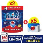 Finish Hepsi Bir Arada 160 Tablet Bulaşık Makinesi Deterjanı Limon (80X2)+Quantum 1 5 Adet