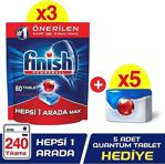 Finish Hepsi Bir Arada 240 Tablet Bulaşık Makinesi Deterjanı (80X3)+ Quantum 1 Tablet 5 Adet