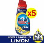 Finish Hepsi Bir Arada Konsantre Limon 1000 Ml 5'Li Bulaşık Jel Deterjanı