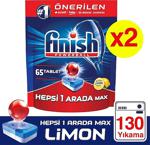 Finish Hepsi Bir Arada Limon 65 Adet 2'li Paket Bulaşık Makinesi Tableti