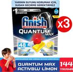Finish Powerball Quantum Max Limon 48 Adet 3'lü Paket Bulaşık Makinesi Tableti