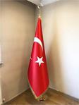 Fors Bayrak Türk Makam Bayrağı Sarı Direkli Simli Saten Kumaş Seti 225 Cm