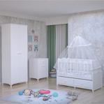 Garaj Home Elegant Yıldız 2 Kapaklı Bebek Odası Takımı - Yatak Ve Uyku Seti Kombinli-Beyaz-Beyaz Uyku Seti