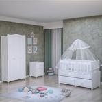 Garaj Home Elegant Yıldız 3 Kapaklı Bebek Odası Takımı - Yatak Ve Uyku Seti Kombinli Uyku Seti Beyaz