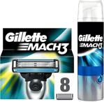 Gillette Mach3 8'Li + Tıraş Jeli Ekstra Konfor 200 Ml Hediyeli Yedek Tıraş Bıçağı