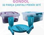 Gondol Plastik 32 Parça Kaliteli Plastik Taşıma Çantalı Pratik Piknik Seti 6 Kişilik 4,50 Litre Mavi