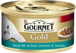 Gourmet Gold Parça Etli ve Soslu Somonlu Tavuklu 85 gr 12'li Paket Yetişkin Kedi Konservesi