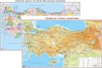 Gürbüz Türkiye Fiziki Haritası Türkiye Siyasi Haritası Çift Taraflı 50X70 Cm Çıtalı