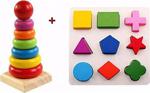 Hamaha Wooden Toys Ahşap Eğitici Geometri Şekil Bultak + Ahşap Geçmeli Renkli Kule Halka