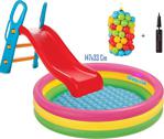 Hediyecik Kaydıraklı Oyun Seti Şişme Tabanı Boğumlu Havuz 147X33 + 6 Cm 100'Lü Oyun Havuz Topu + Pompa