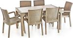 Holiday Cappucino Violet Rattan Camlı Bahçe Mutfak Masa Takımı 90X150Cm 6'Lı