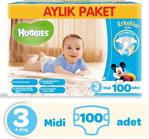 Huggies Erkekler İçin 3 Numara Midi 100 Adet Aylık Paket Bebek Bezi