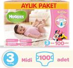 Huggies Kızlar İçin 3 Numara Midi 100 Adet Aylık Paket Bebek Bezi