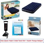 Intex Tek Kişilik Şişme Yatak 6 Adet Yama+ Pompa+ Yastık Set 99X191X25