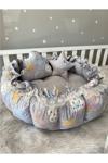 Jaju Baby Gri Karışık Bulut Desenli Tasarım Açılır - Kapanır Oyun Minderi Bebek Yuvası