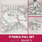 Jaju Babynest 11 Parça Gri Bulutlu Full Set Lüx Ortopedik Baby Nest