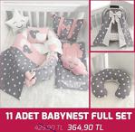 Jaju Babynest Gri Ve Pudra Yıldızlı 11 Parça Full Set Lüx Baby Nest