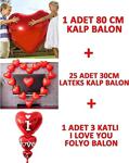 Kalp Balon 12Inc + Kalpli Balon 75 Cm + Folyo Uçan Ucuz Hediye
