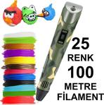 Kamuflaj 3D Kalem +25 Renk 100 Metre(25X4Metre)Pla Filament