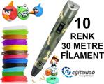 Kamuflaj 3D Kalem Yazıcı+10 Renk 30 Metre(10X3Metre)Pla Filament