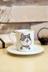 Kedi Temalı Beyaz Türk Kahvesi Fincanı