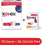 Kotex Ultra Quadro Gece Pedi 18'Li + Ince Günlük Ped Parfümlü 56'Lı