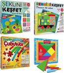 Kumtoys Şeklini Keşfet + Rengini Keşfet + Bambu Çubuklar + Renkli Tangram 4'Lü Set