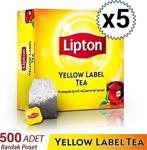 Lipton Yellow Label Bardak Poşet Çay 100'Lü 5 Paket 500 Adet