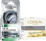 L'Oreal Paris Nemlendirici Krem 3 Etkili 50 Ml Ve Yüz Maskesi Saf Kil Tek Kullanımlık Seti