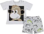 Luggi Yaz Erkek Bebek Monkey Pamuklu Kısa Kol Çıtçıtlı Yaka 2Li Tshirt-Şort 1 Yaş