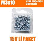 M3X10 Yıldız Havşa Başlı Vida/Civata 150'Li Paket