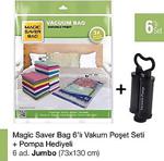 Magic Saver Bag 6'Lı Set Jumbo Vakumlu Poşet Pompa Hediyeli