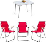 Marketonya Beyaz Katlanır Masa Ve 3 Adet Sandalye Koltuk Kamp Seti Bahçe Balkon Takımı Kırmızı