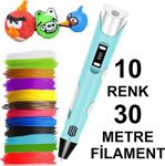 Mavi̇ 3D Kalem Yazıcı+10 Renk 30 Metre (10X3Metre) Pla Filament